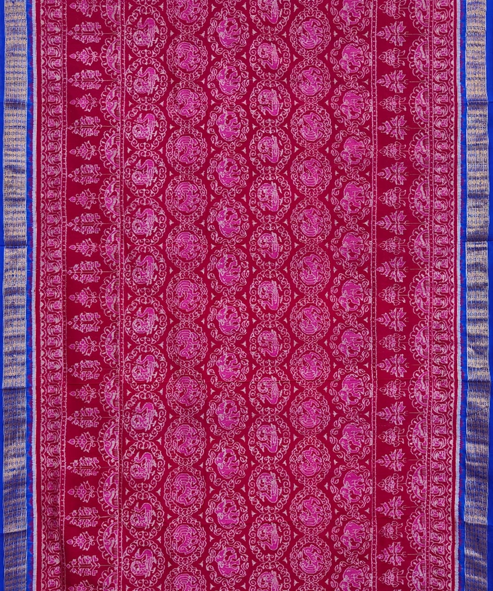 Red Blue Sambalpuri Handwoven Silk Saree Image 3