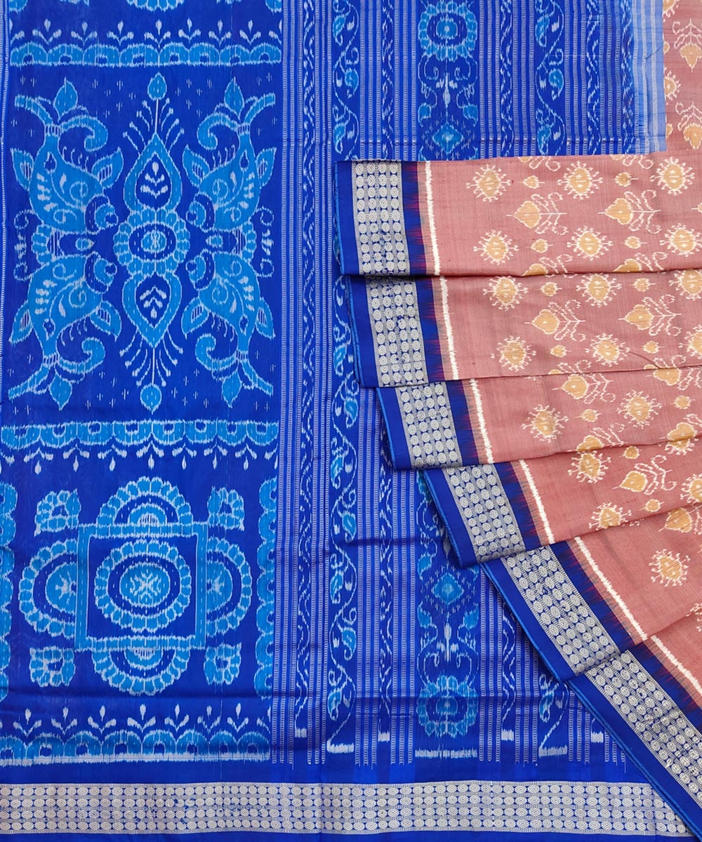 Pink Blue Sambalpuri Handwoven Silk Saree SFSSAR1771