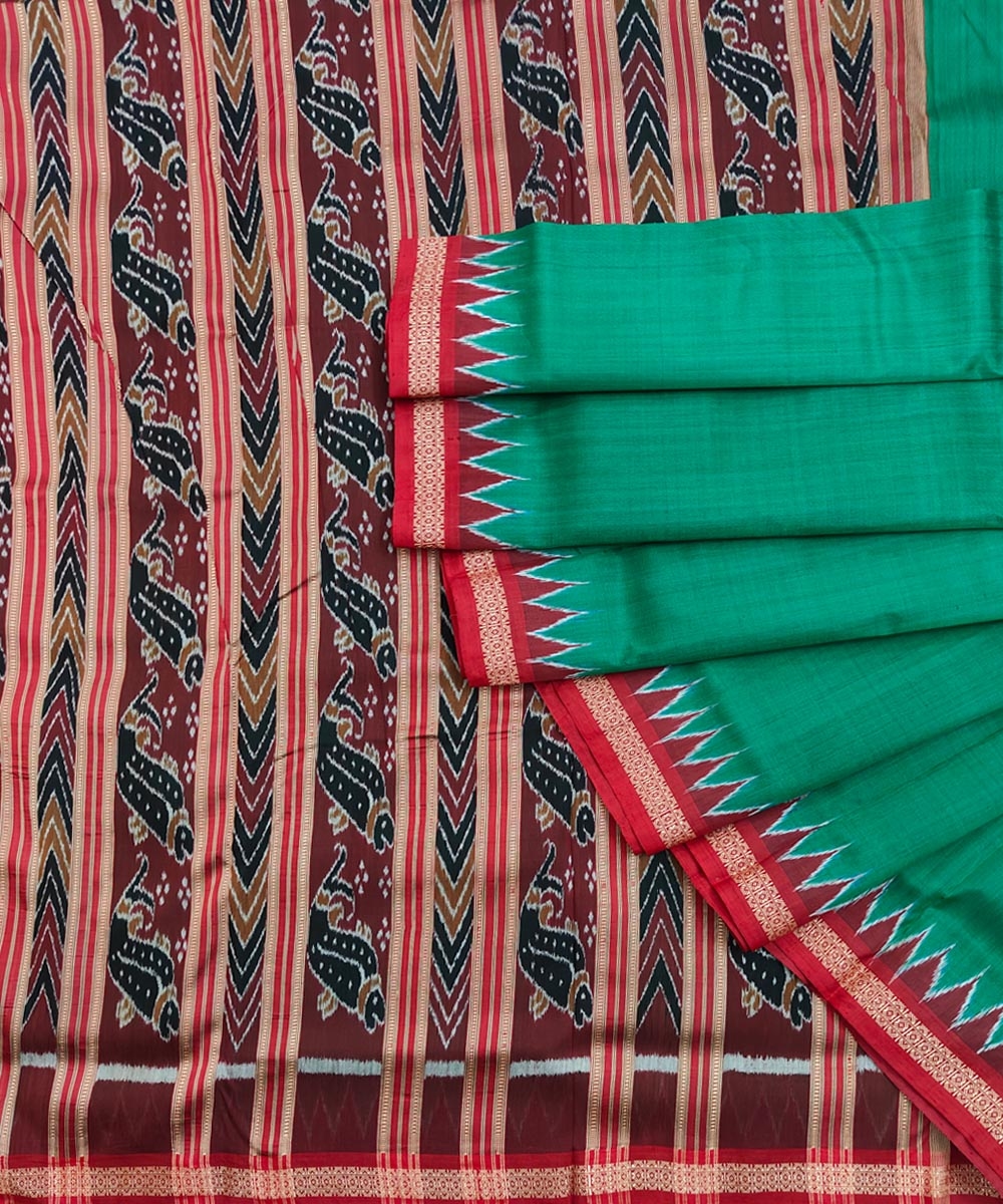 Green Maroon Handwoven Khandua Silk Saree Image 1