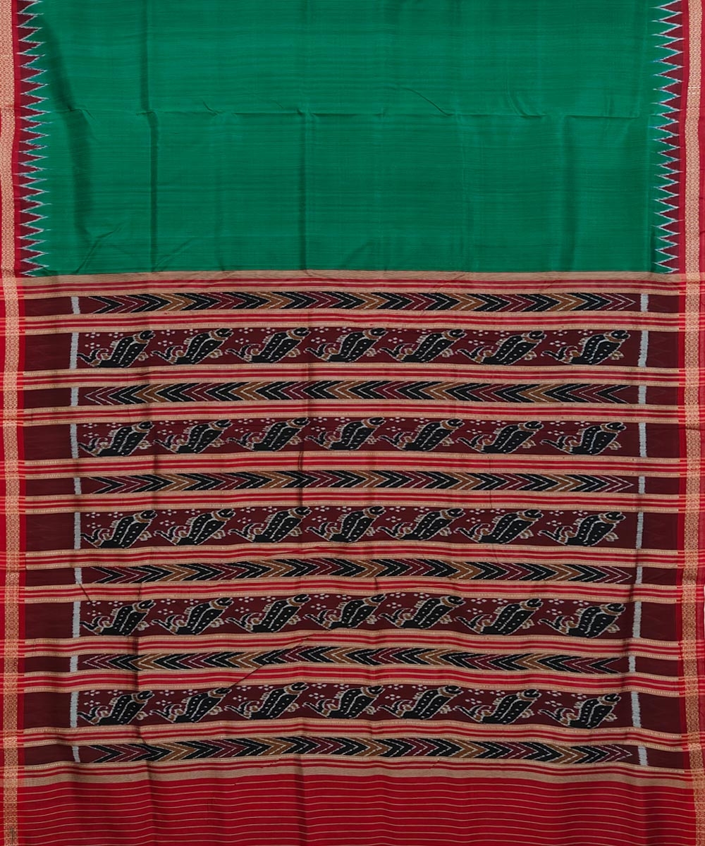 Green Maroon Handwoven Khandua Silk Saree Image 2