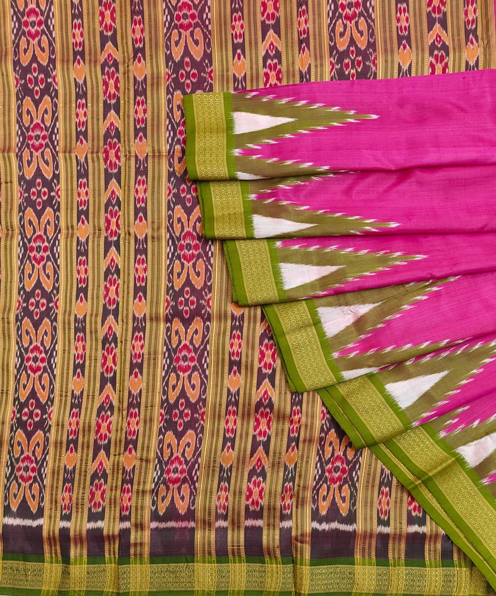 Pink Olive Handwoven Khandua Silk Saree SFSSAR1775