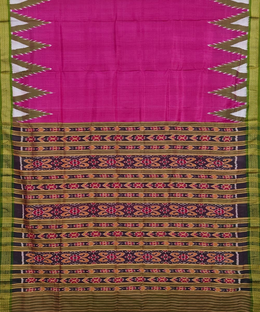 Pink Olive Handwoven Khandua Silk Saree Image 2