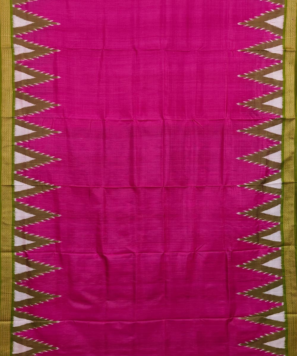 Pink Olive Handwoven Khandua Silk Saree Image 3