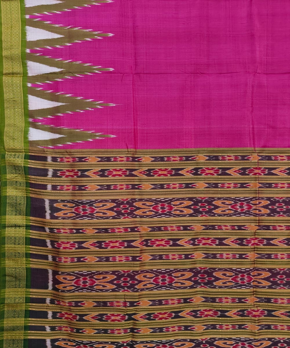 Pink Olive Handwoven Khandua Silk Saree Image 4