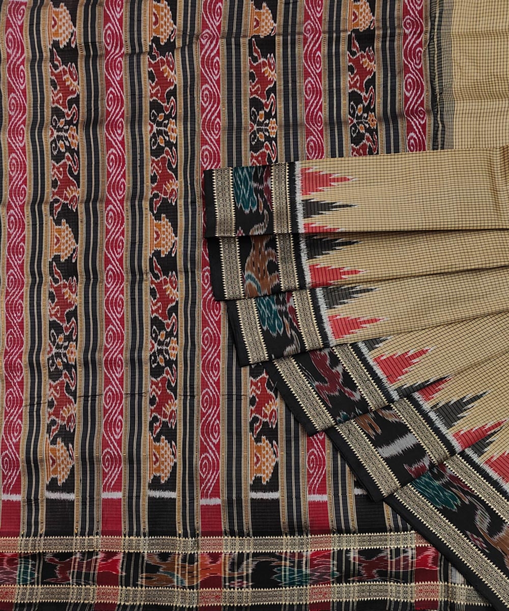 Olive Green Handwoven Khandua Silk Saree Image 1