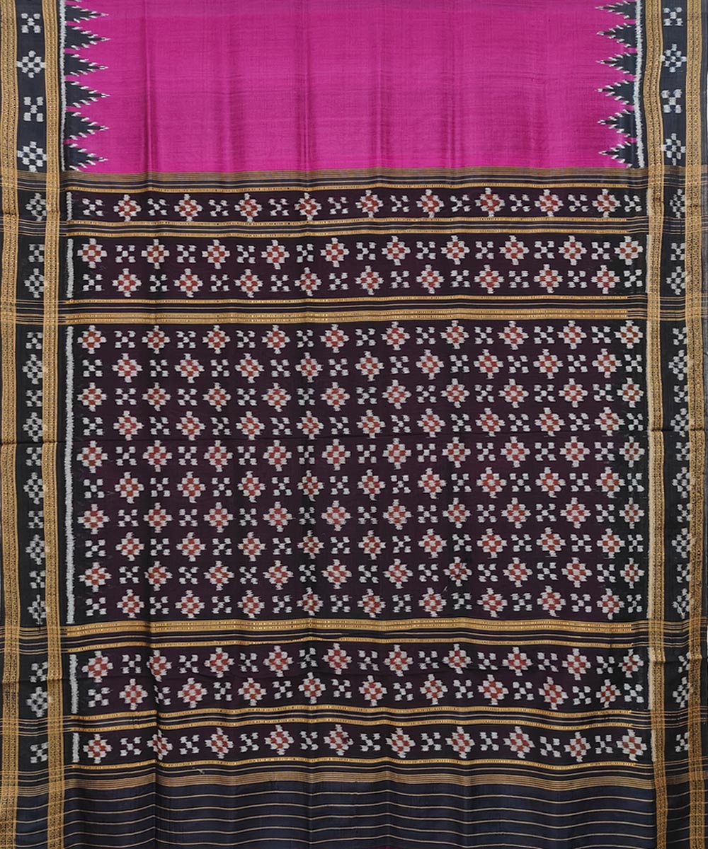 Pink Black Handwoven Khandua Silk Saree Image 2