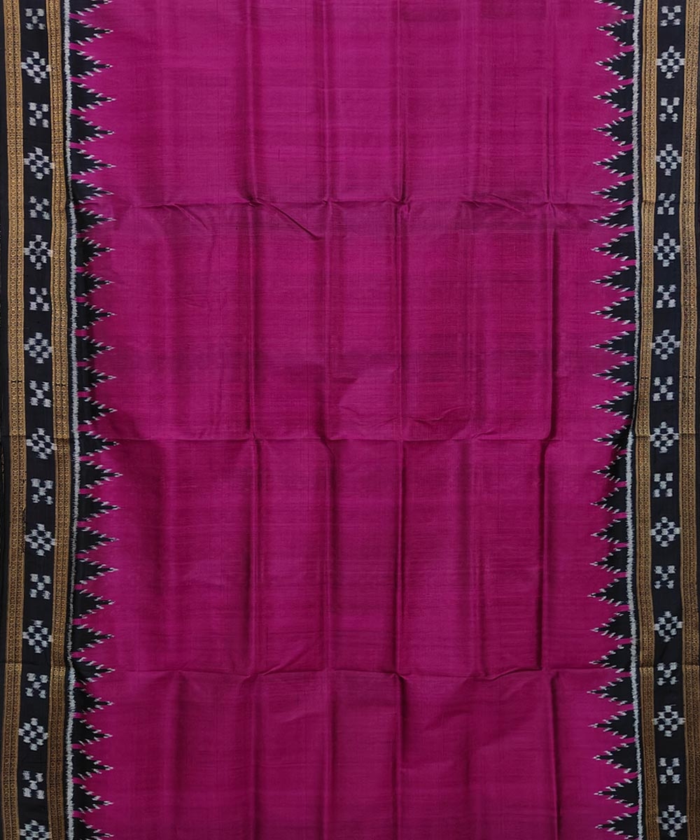 Pink Black Handwoven Khandua Silk Saree Image 3