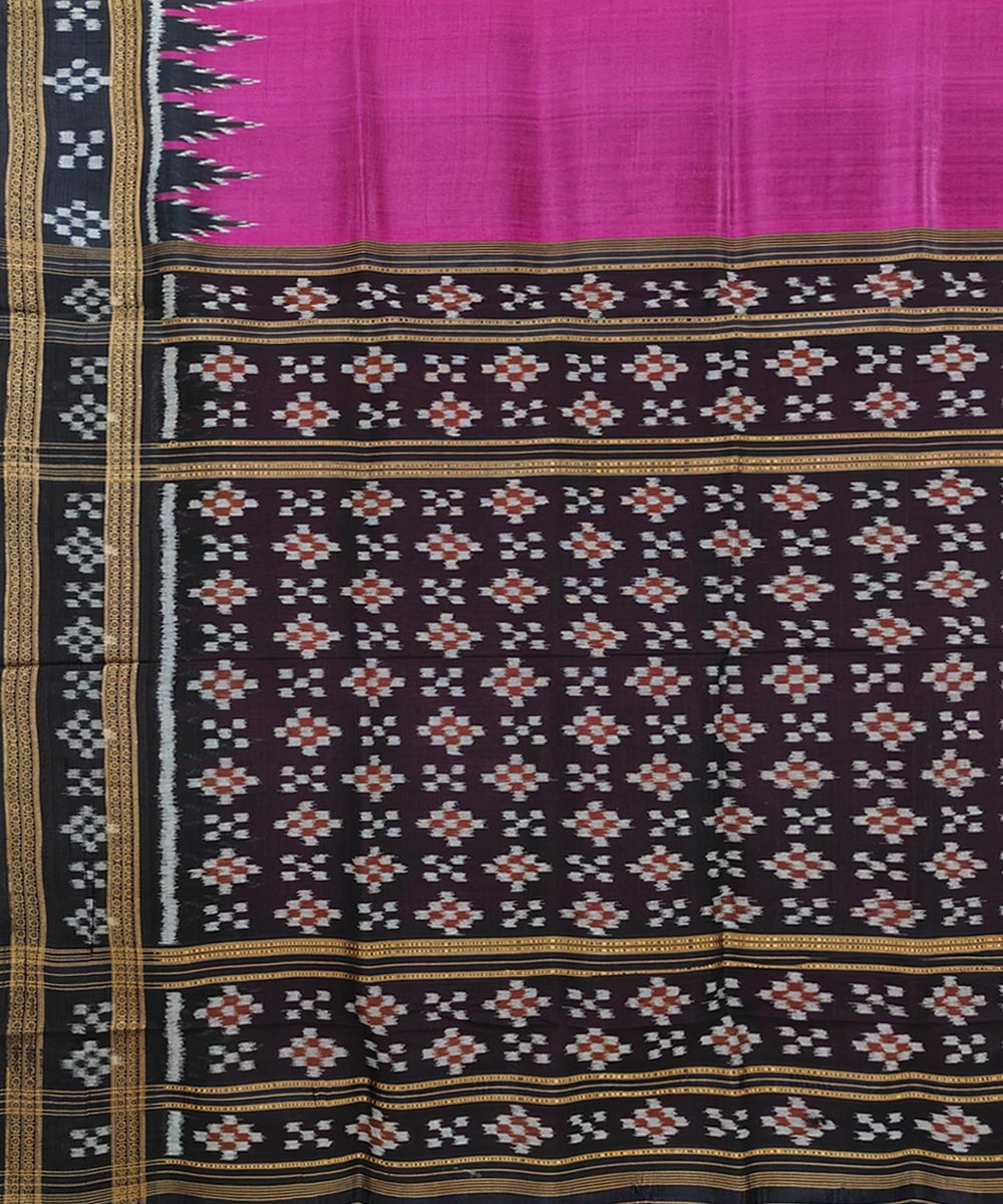 Pink Black Handwoven Khandua Silk Saree Image 4