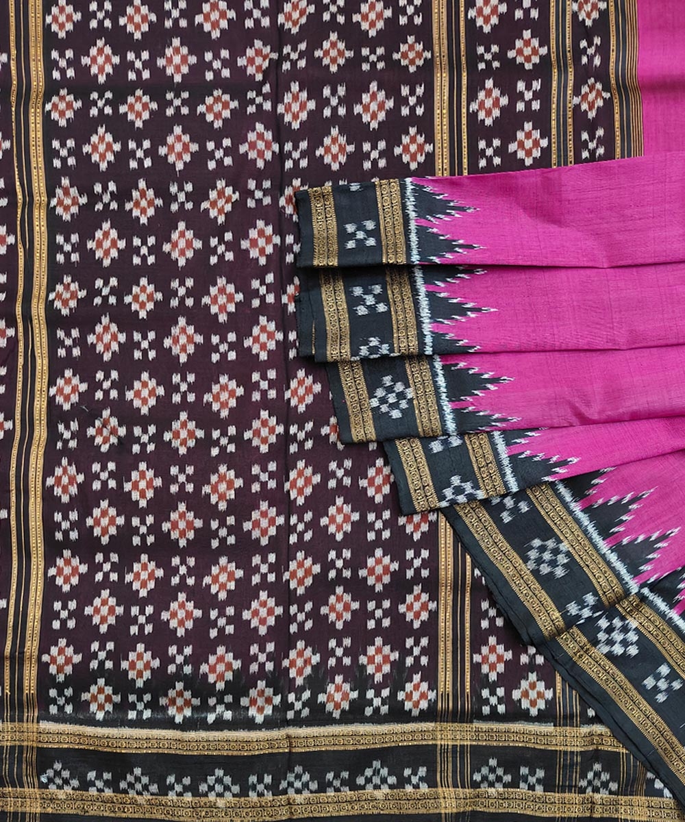 Pink Black Handwoven Khandua Silk Saree Image 1