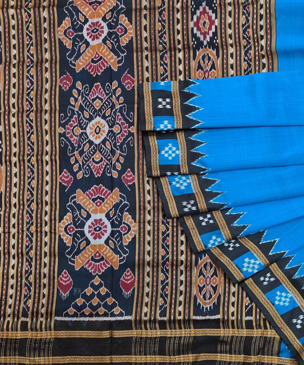 Blue Black Handwoven Khandua Silk Saree SFSSAR1780