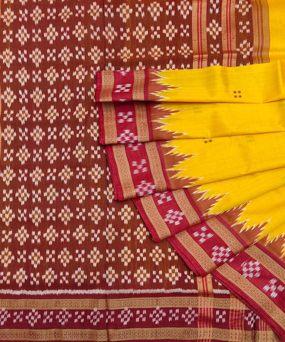 Yellow Black Handwoven Khandua Silk Saree Image 1
