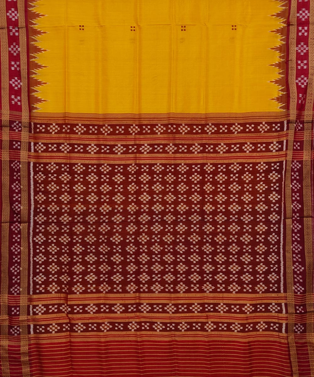 Yellow Black Handwoven Khandua Silk Saree Image 2