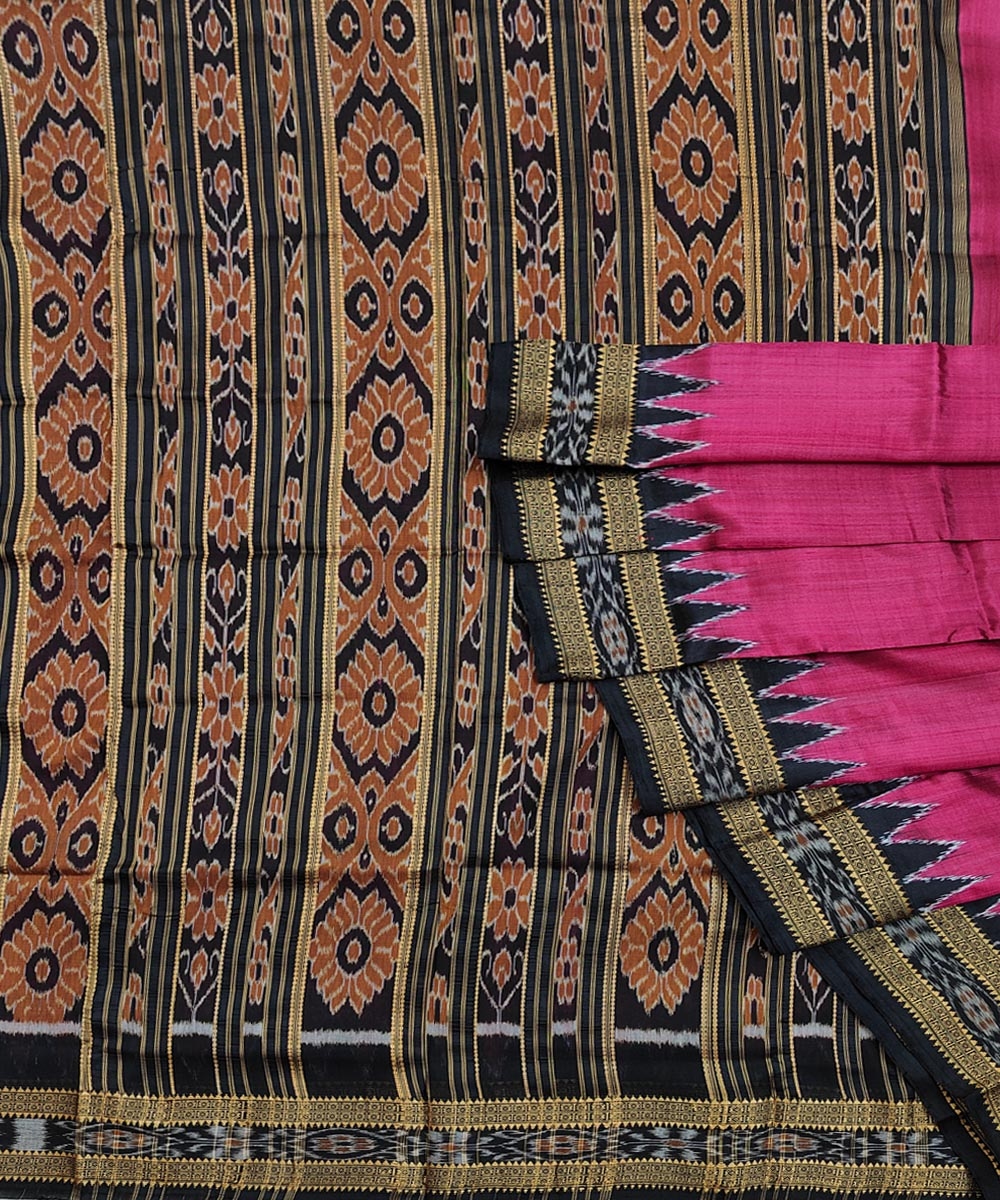 Pink Black Handwoven Khandua Silk Saree Image 1