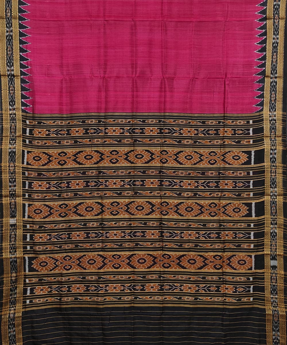 Pink Black Handwoven Khandua Silk Saree Image 2