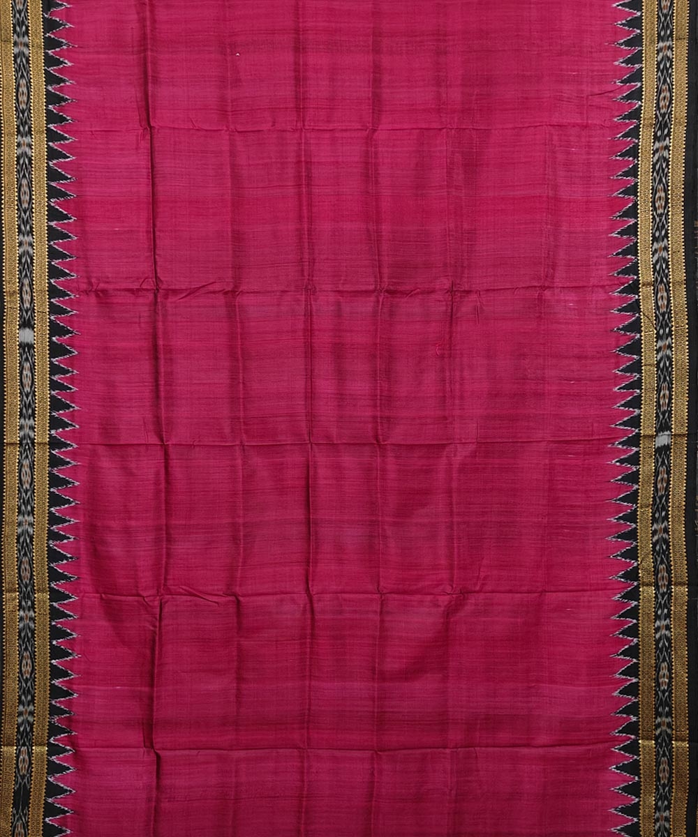 Pink Black Handwoven Khandua Silk Saree Image 3