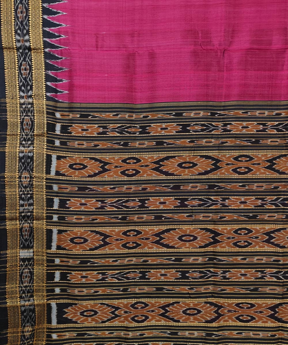 Pink Black Handwoven Khandua Silk Saree Image 4