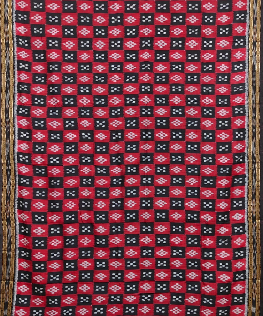 Red Black Handwoven Khandua Silk Saree Image 3