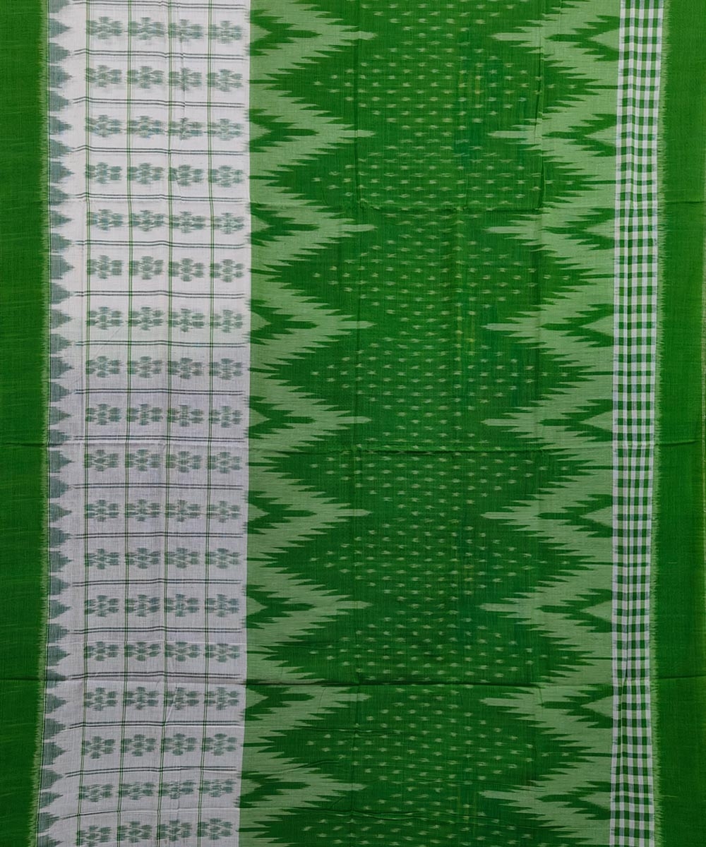 White Green Sambalpuri Handwoven Single Ikat Cotton Saree Image 3