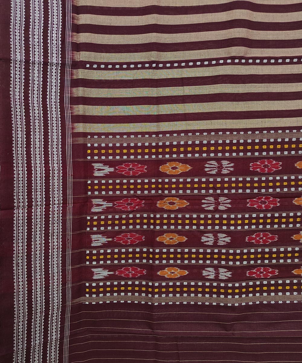 Gray Maroon Sambalpuri Handwoven Single Ikat Cotton Saree Image 4