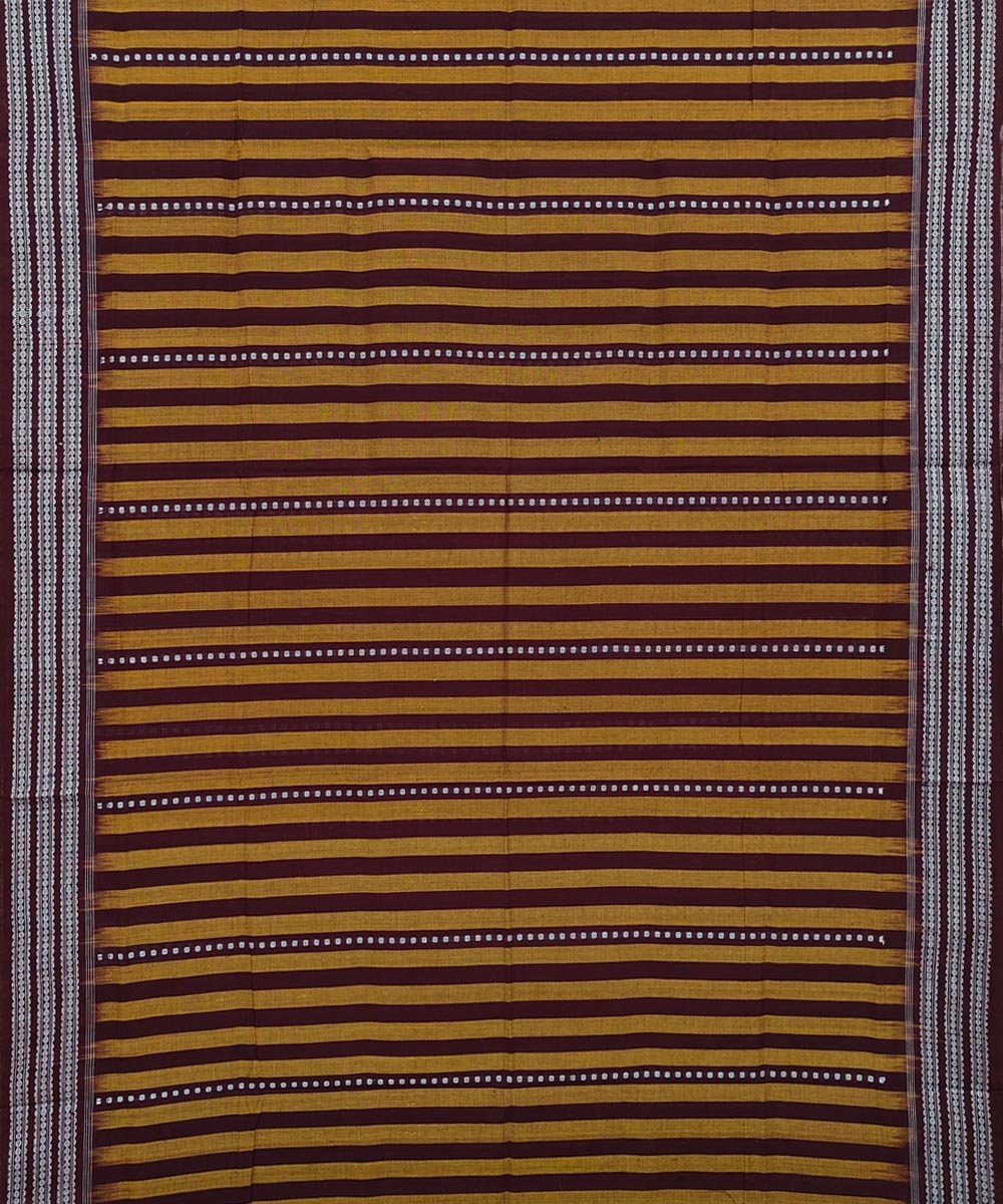 Yellow Maroon Sambalpuri Handwoven Single Ikat Cotton Saree Image 3