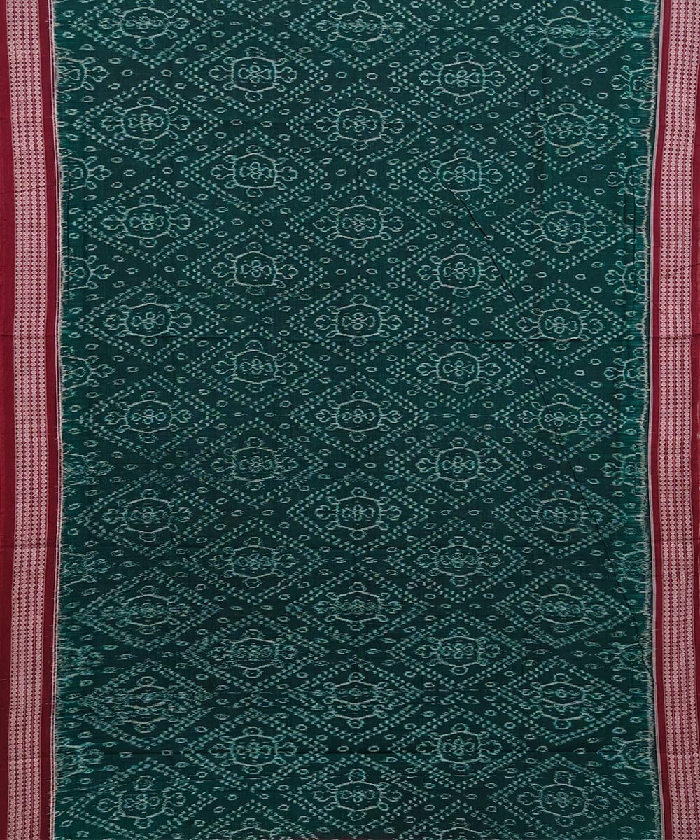 Green Maroon Sambalpuri Handwoven Single Ikat Cotton Saree Image 3