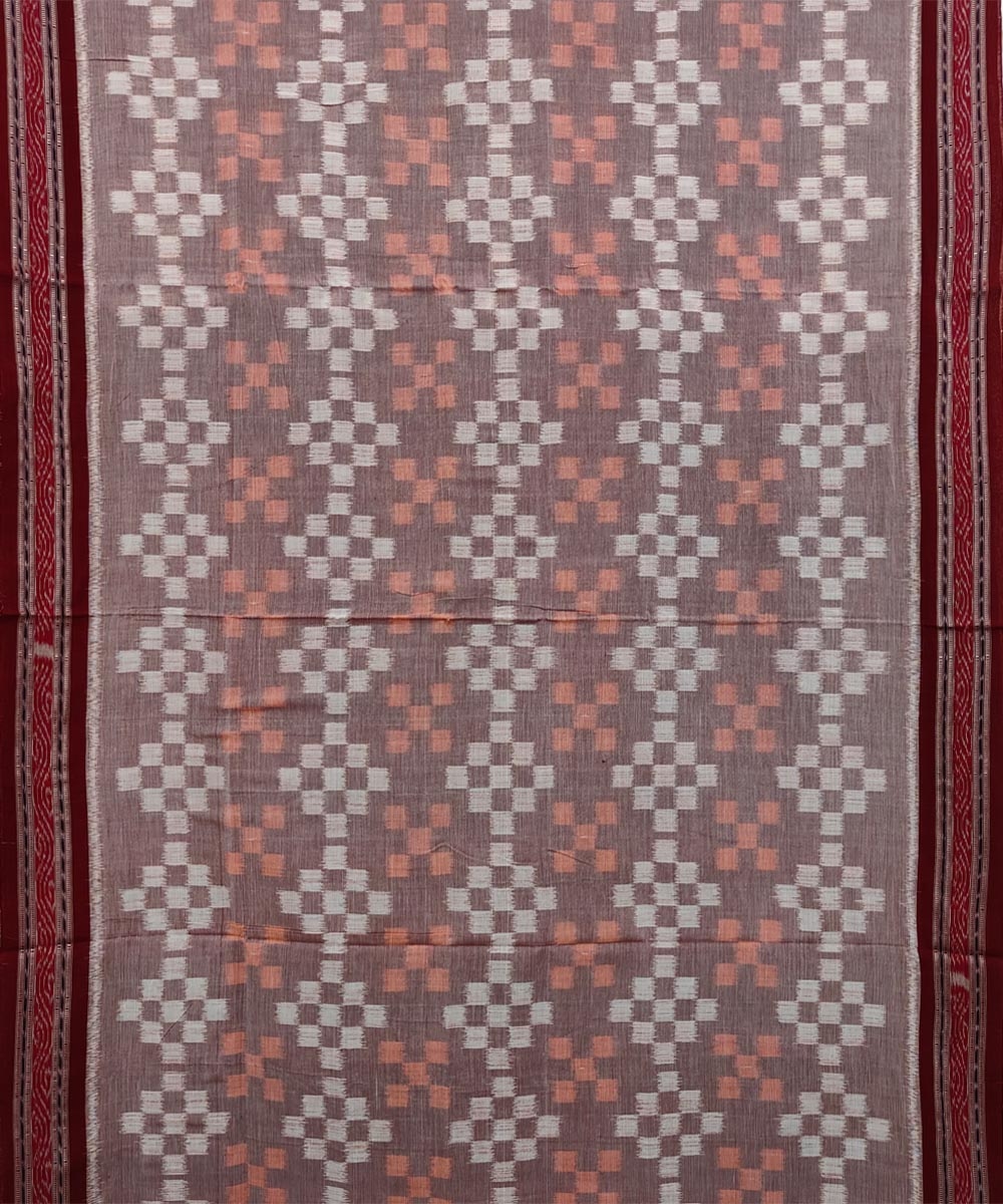 Gray Red Sambalpuri Handwoven Single Ikat Cotton Saree Image 3