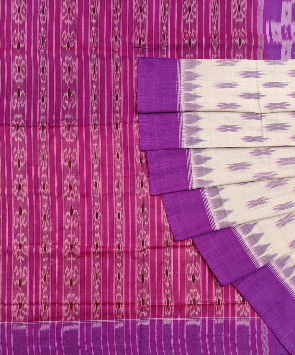 Purple Offwhite Sambalpuri Handwoven Single Ikat Cotton Saree SFCSAR1798