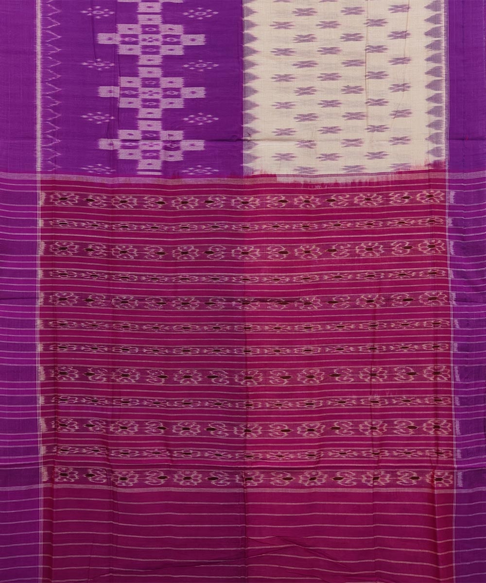 Purple Offwhite Sambalpuri Handwoven Single Ikat Cotton Saree Image 2