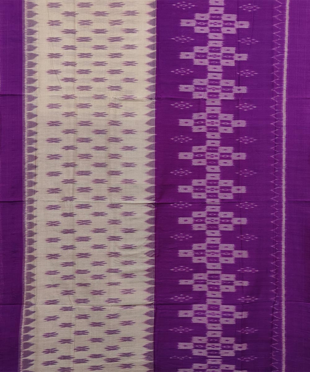 Purple Offwhite Sambalpuri Handwoven Single Ikat Cotton Saree Image 3