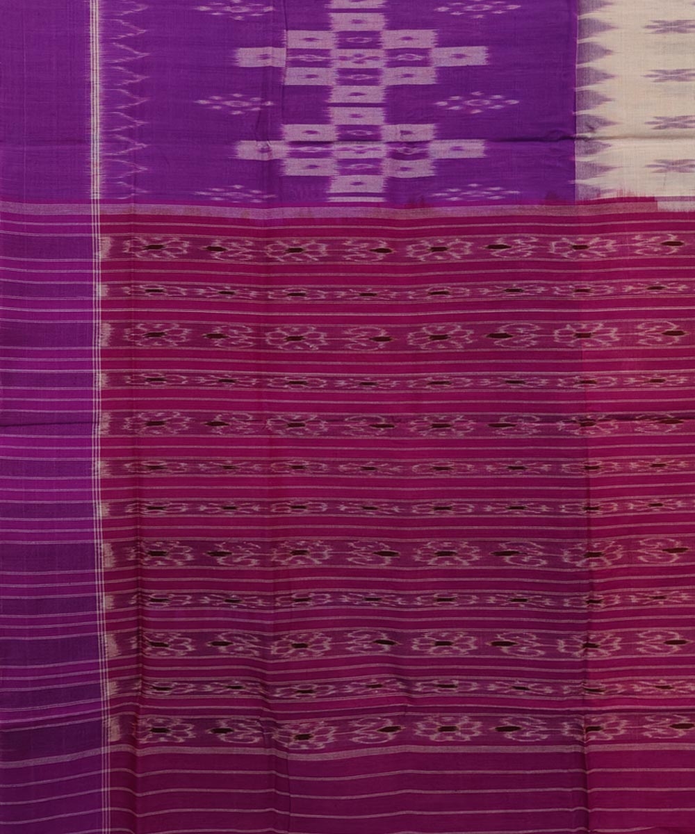 Purple Offwhite Sambalpuri Handwoven Single Ikat Cotton Saree Image 4