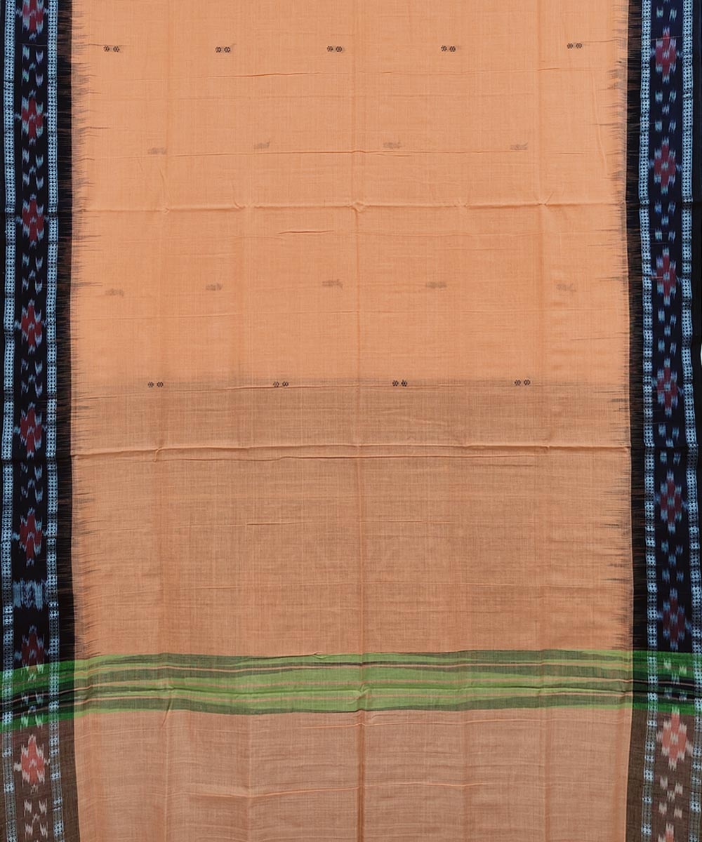 Orange Black Sambalpuri Handwoven Single Ikat Cotton Saree Image 3