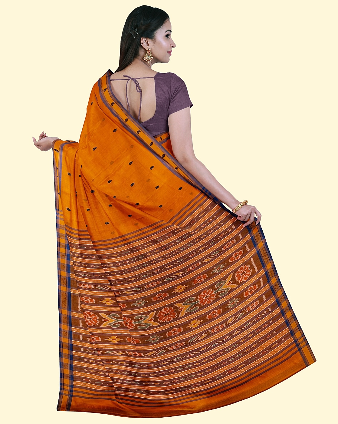 Golden Yellow Sambalpuri Handwoven Single Ikat Cotton Saree Image 4