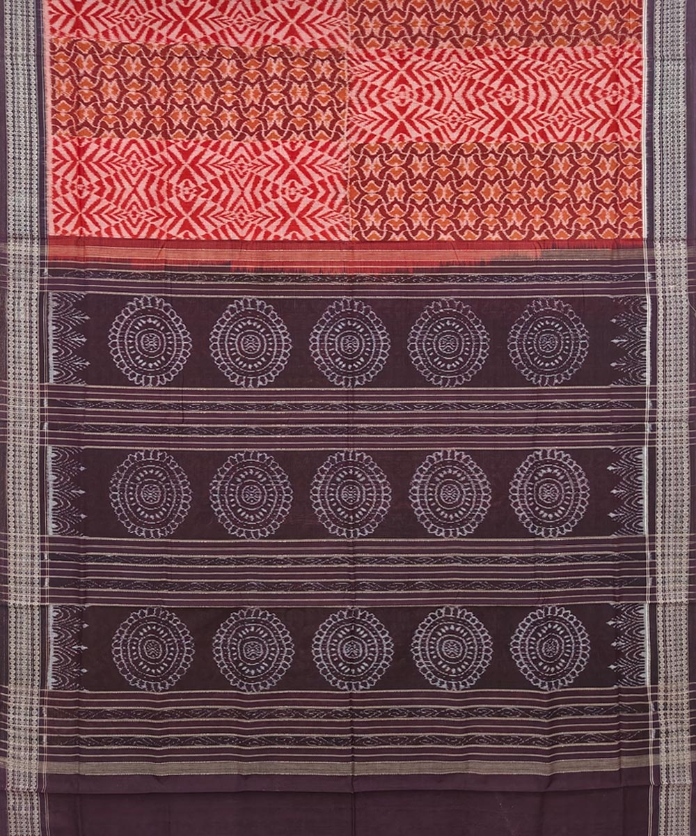 Red Coffee Sambalpuri Handwoven Single Ikat Cotton Saree Image 2