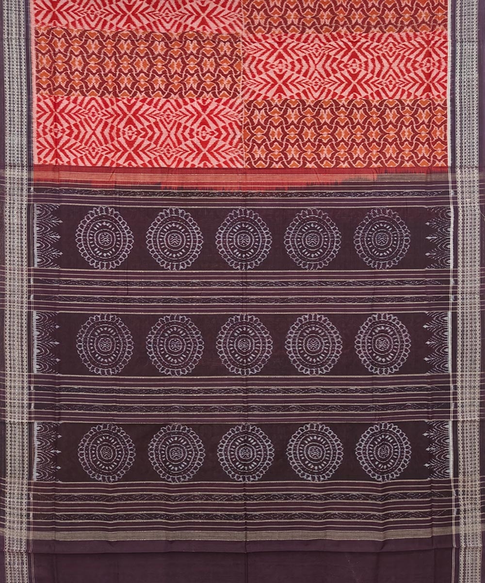 Red Coffee Sambalpuri Handwoven Single Ikat Cotton Saree Image 2