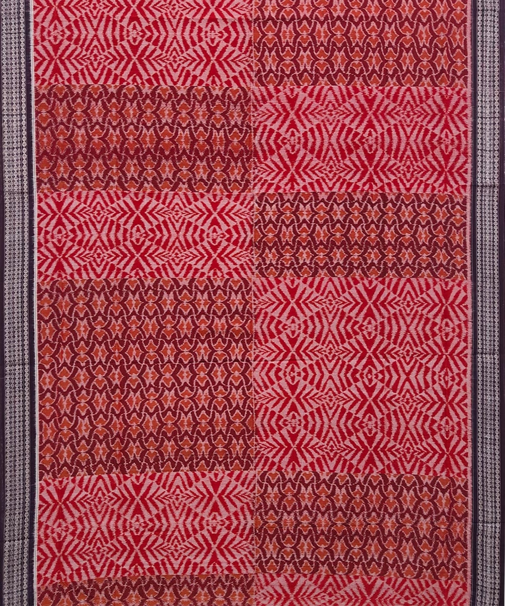 Red Coffee Sambalpuri Handwoven Single Ikat Cotton Saree Image 3