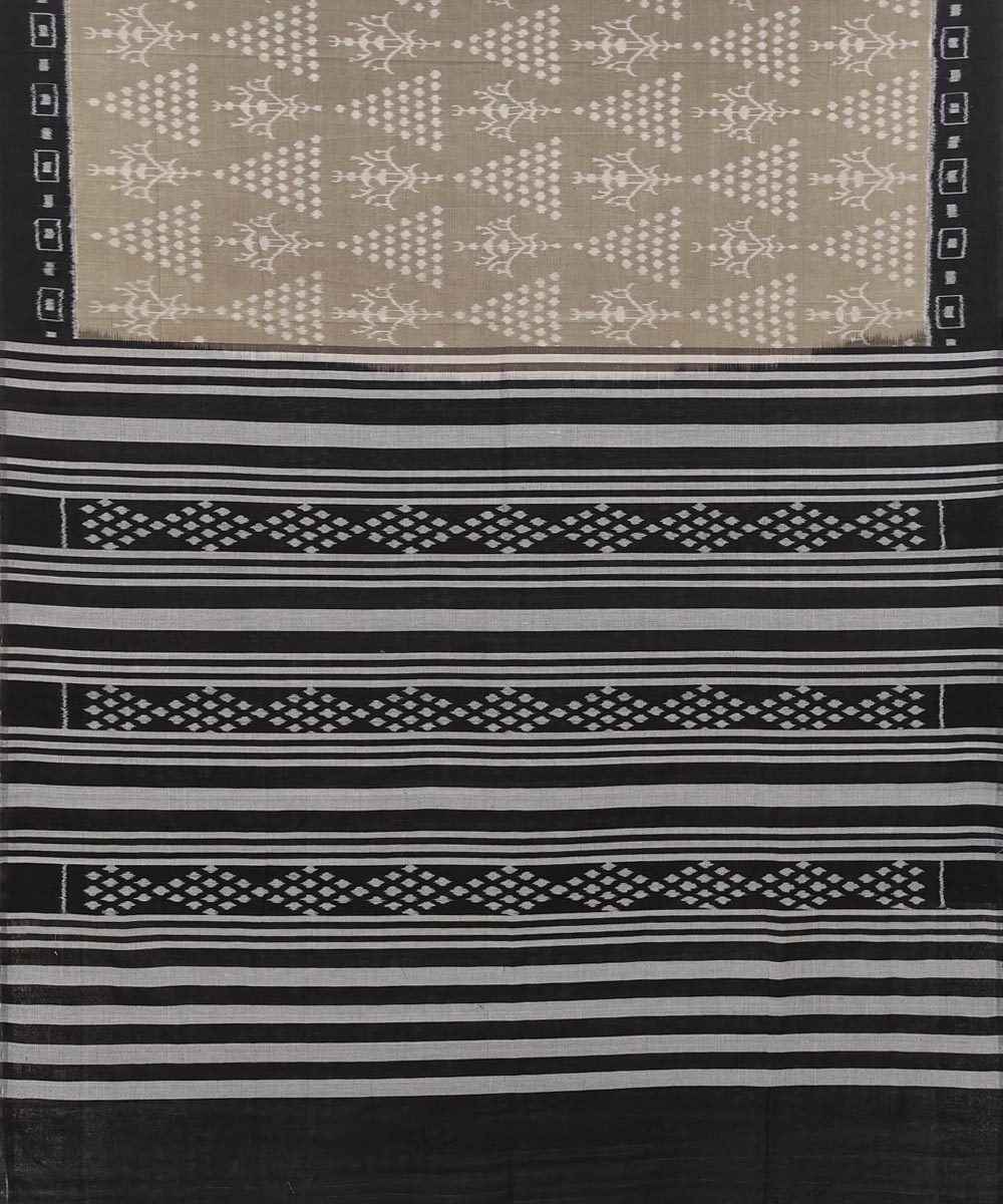 Olive Black Sambalpuri Handwoven Single Ikat Cotton Saree Image 2