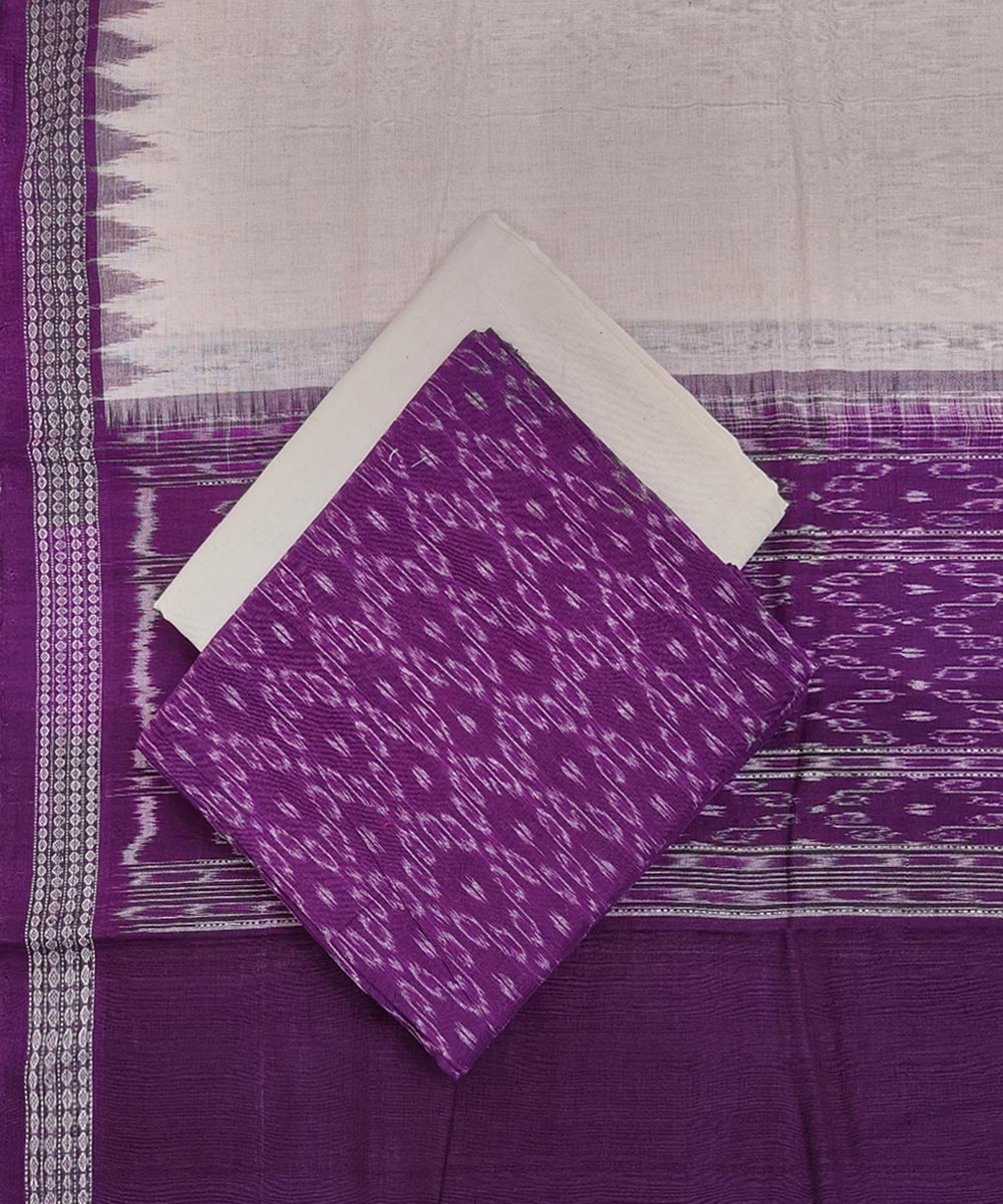 Purple Offwhite Sambalpuri Handwoven Single Ikat Suit Set Image 1