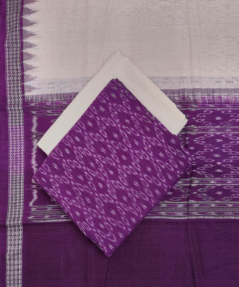 Purple Offwhite Sambalpuri Handwoven Single Ikat Suit Set SFCSUT1807