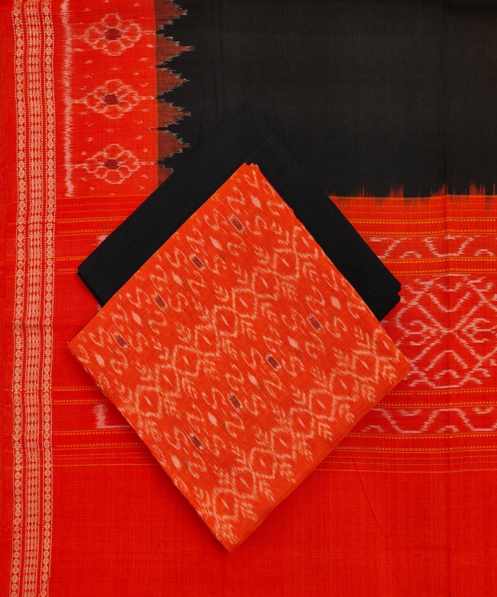 Orange Black Sambalpuri Handwoven Single Ikat Suit Set SFCSUT1808