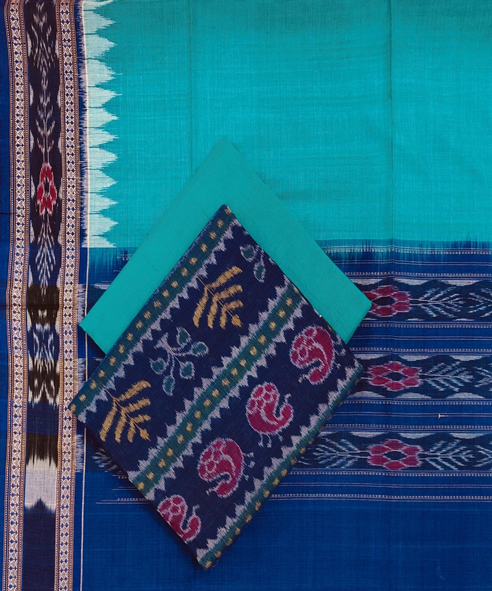 Blue Green Sambalpuri Handwoven Single Ikat Suit Set Image 1