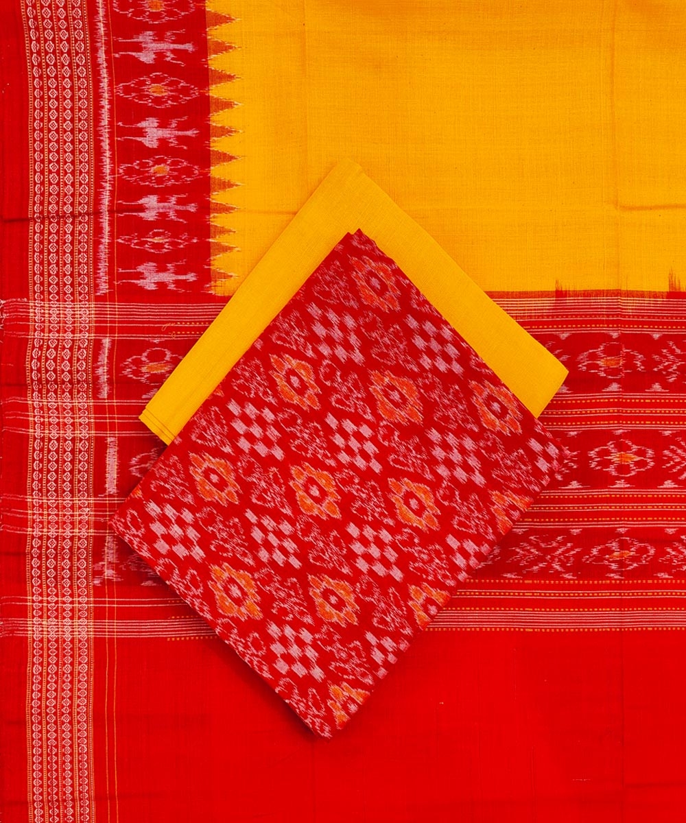 Red Yellow Sambalpuri Handwoven Single Ikat Suit Set SFCSUT1810