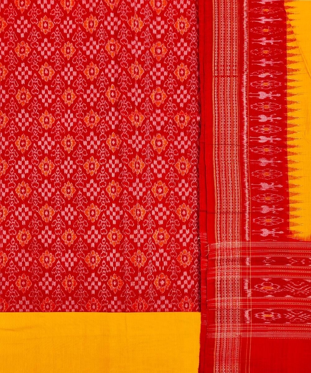 Red Yellow Sambalpuri Handwoven Single Ikat Suit Set Image 2