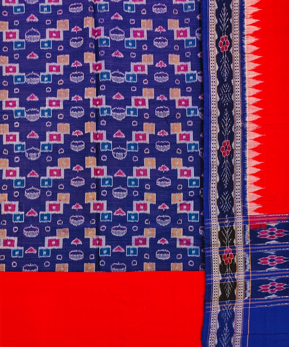 Blue Red Sambalpuri Handwoven Single Ikat Suit Set Image 2