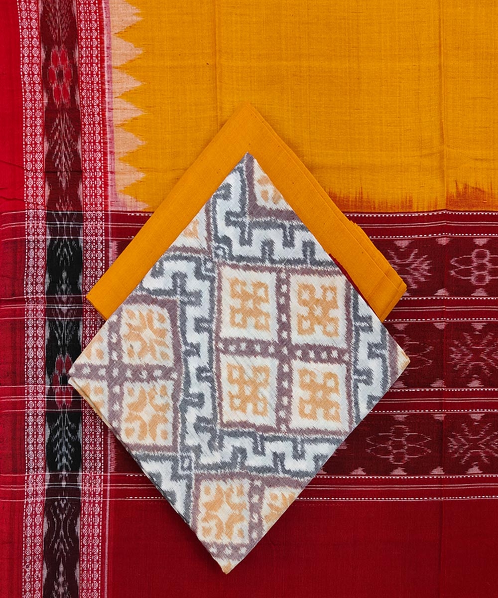 Gray Mustard Sambalpuri Handwoven Single Ikat Suit Set Image 1