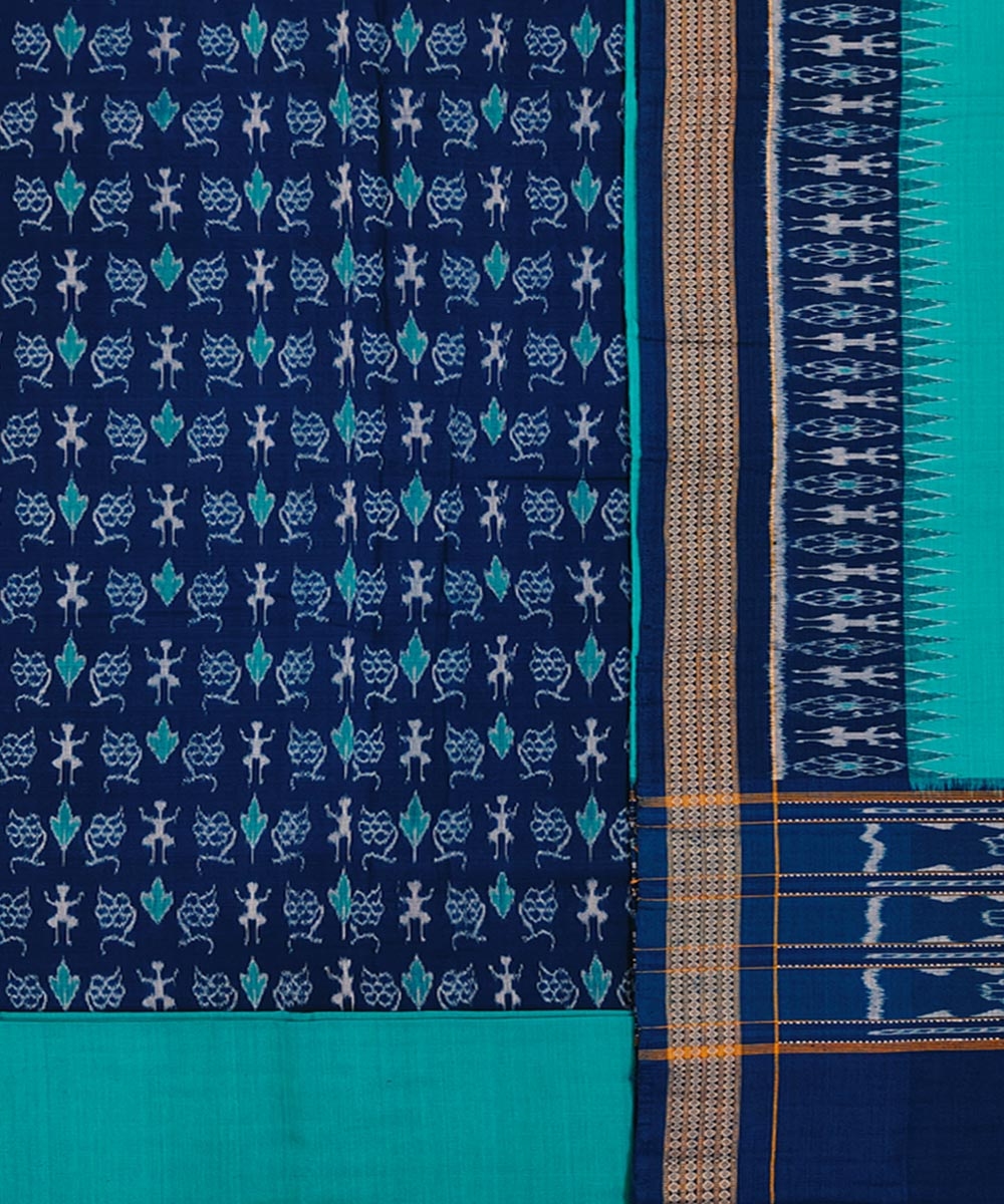 Blue Green Sambalpuri Handwoven Single Ikat Suit Set Image 2