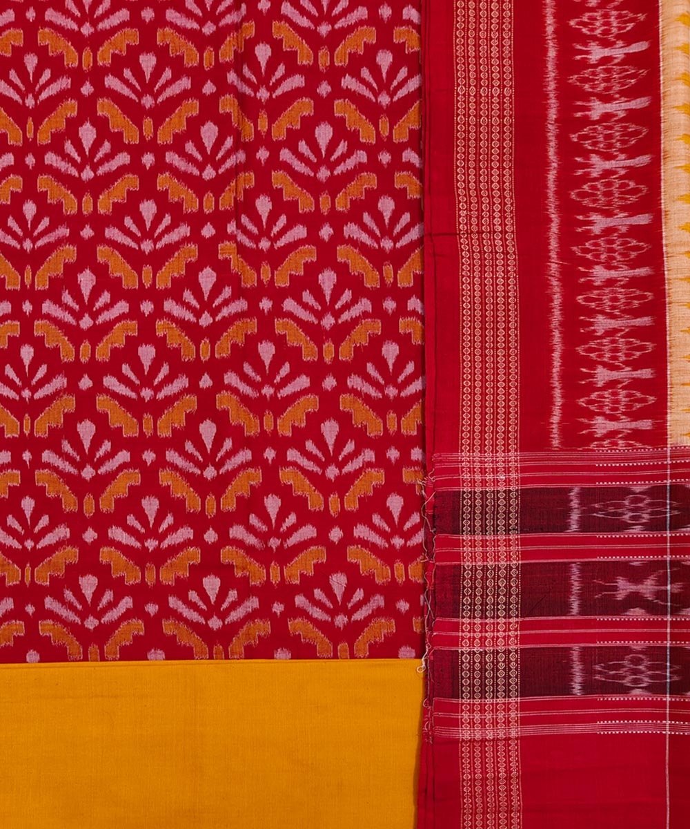 Red Yellow Sambalpuri Handwoven Single Ikat Suit Set Image 2