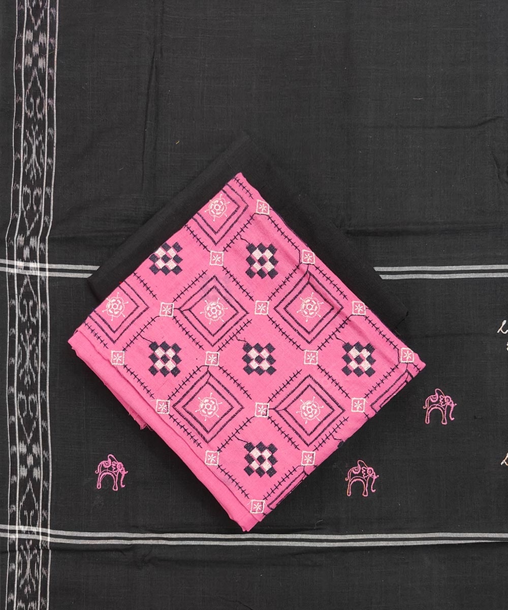 Pink Black Sambalpuri Handwoven Single Ikat Suit Set Image 1