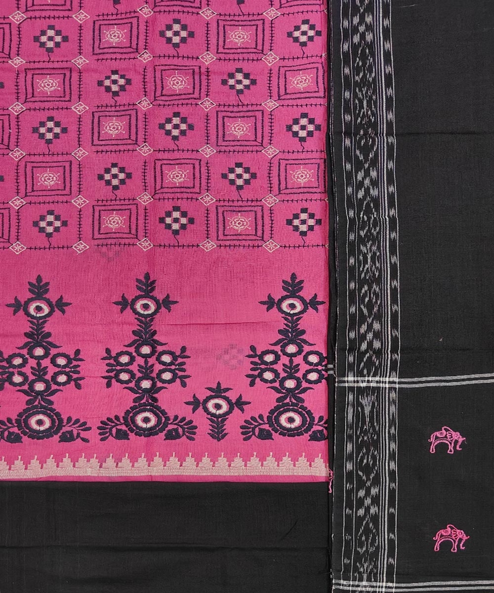 Pink Black Sambalpuri Handwoven Single Ikat Suit Set Image 2