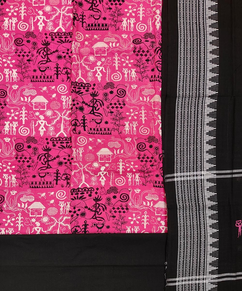 Pink Black Sambalpuri Handwoven Single Ikat Suit Set Image 2