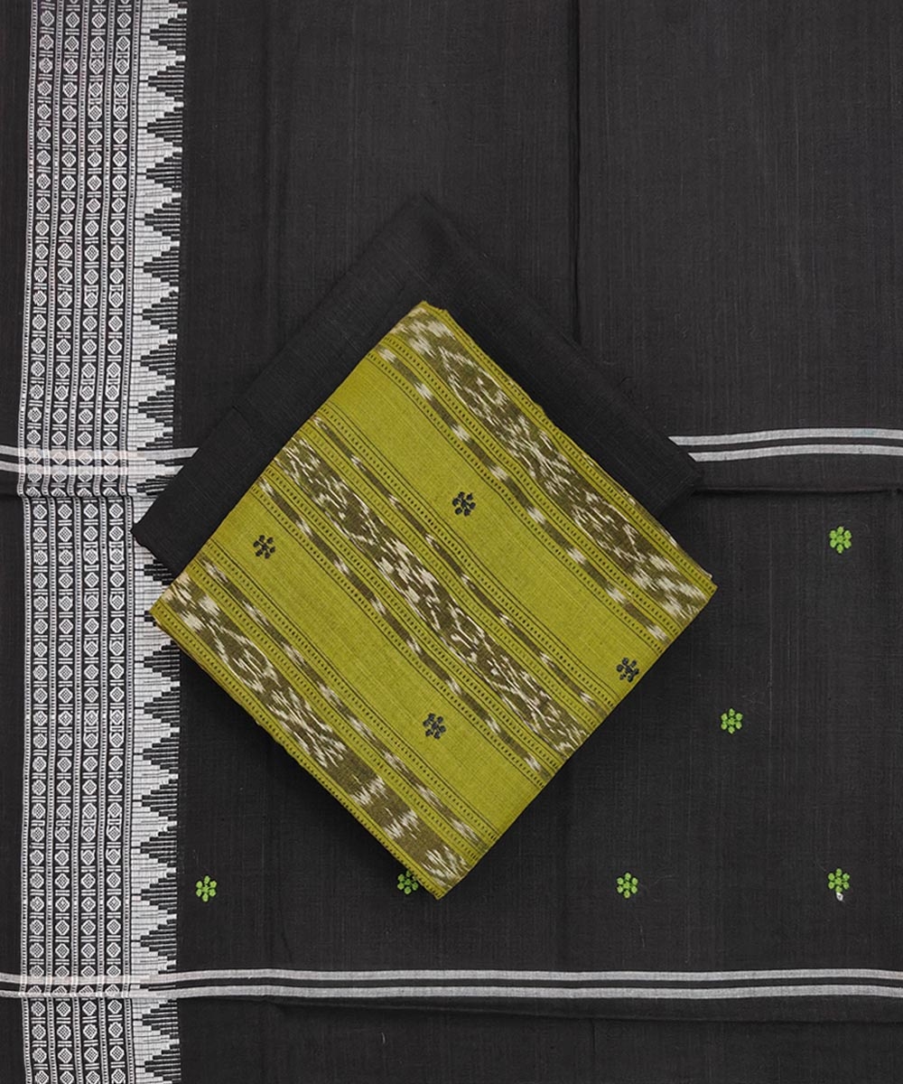 Olive Black Sambalpuri Handwoven Single Ikat Suit Set Image 1